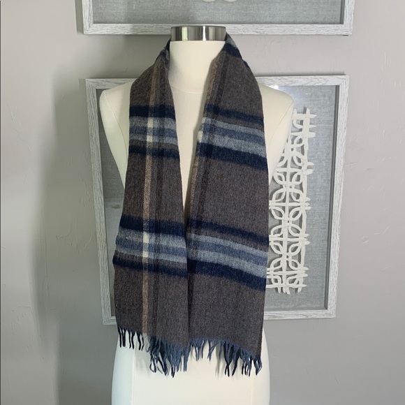 Other - Plaid wool scarf tan, brown, navy
